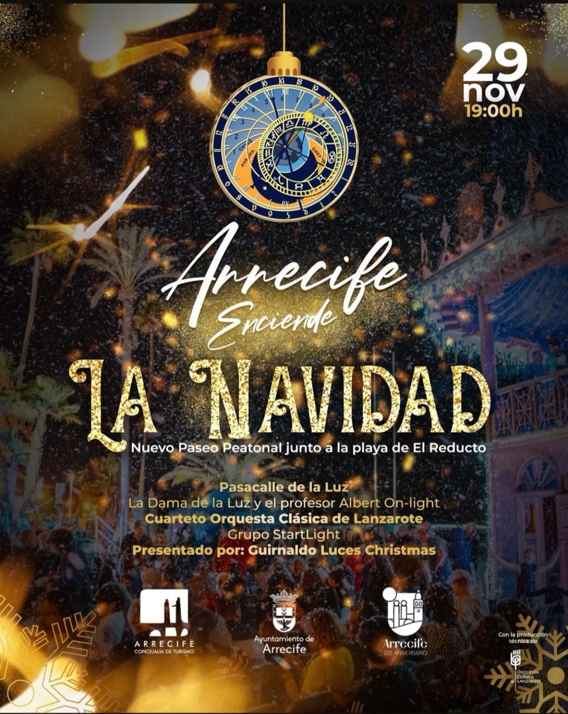 Cartel y programación del acto del encendido del alumbrado navideño en Arrecife